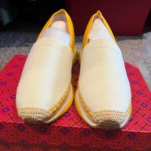Tory Burch Cream and Yellow Slip-On Tennis Shoes